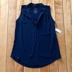 NWT New York & Company Navy Blue Tie Blouse
